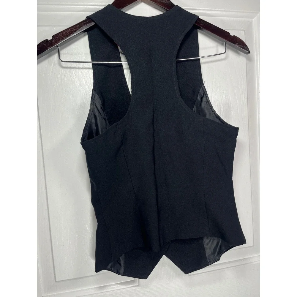 Charlotte Russe Vest Racerback Waistcoat XS Black Button Front Pointed Hem